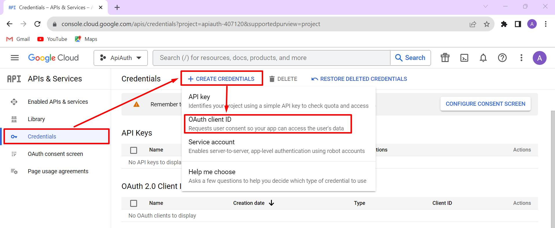 google authentication credentials